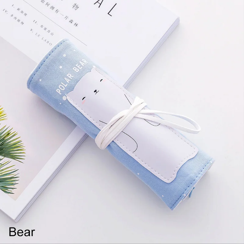Bear 1 шт. большой емкости карман для карандашей мультфильм канцелярские холщовый рулон мешок хлопок белье 26*19 см Съемный дизайн ручка сумка - Цвет: Bear