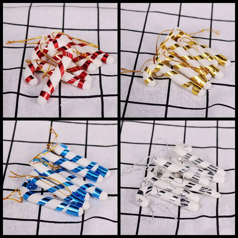 

6Pcs Yellow Red Blue White Christmas Decoration Gifts Christmas Tree Decoration Pendant Candy Cane Plastic Small Cane 7CM