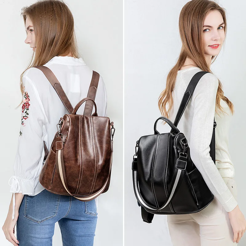 

2019 Europe And America Fashion New Style Women's Leather Backpack Versatile Oil Wax Leather Backpack Guangzhou