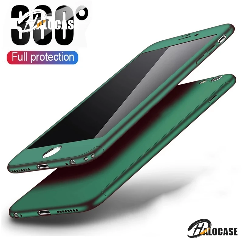 360 Full Body Phone Cases with Glass for Iphone 13 12 11 Pro Max XR XS Protective Case SE2020 8 7 6 6S Plus 5S Cover | Мобильные