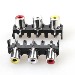 2/6/12 pcs RCA female stereo audio jack AV 3-hole yellow, white and red 15MM audio input socket connector