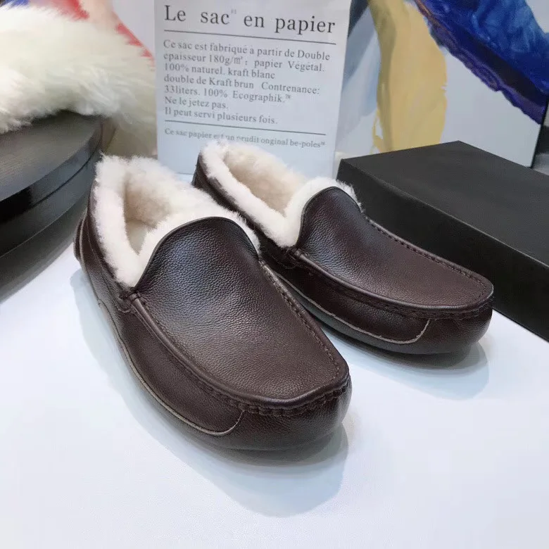 

2019 Brand Ivg Australia Style Men's Loafers Soft Moccasins Winter Genuine Leather Shoes Flats Slip On Driving Shoes Black