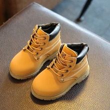 Новая Корейская версия маленькой желтой обуви теплые ботинки martin для мальчиков и девочек осенне-зимняя детская повседневная обувь
