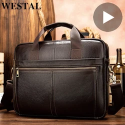 Genuine Leather Briefcase for Men Bag Tote Laptop 14 Inch Shoulder Handbag Documents A4 Business Office Male Big Organizer Large