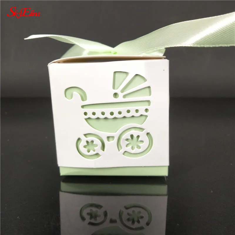 10 шт. детская коляска стиль конфеты коробка со свадебными сувенирами бумажные подарочные коробки с резиновый детский душ подарки на день рождения сумка для вечеринок 7Z - Цвет: light green