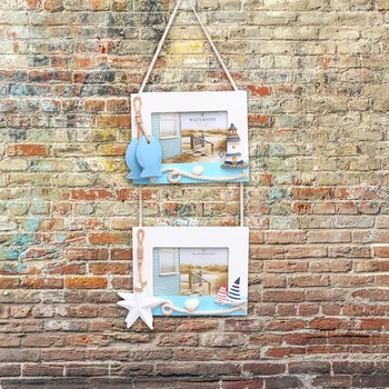 

1pc Wall Hanging Mediterranean Style Double Photo Frame Shape Wall Pendant Hanging Decoration for Home Bar Coffee Shop