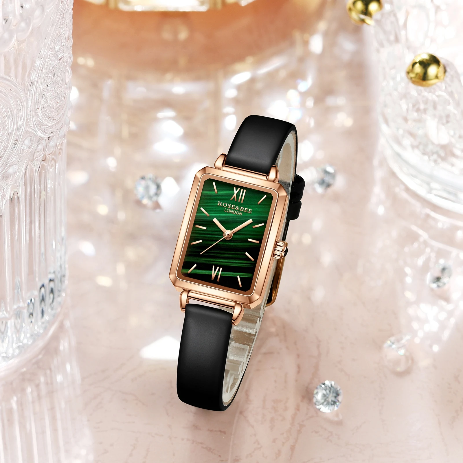 

Anke Store Womens Watch 2020 Luxury Japanese Movement Fashion Simple Malachite Waterproof Small Square Dial Green Women Watches
