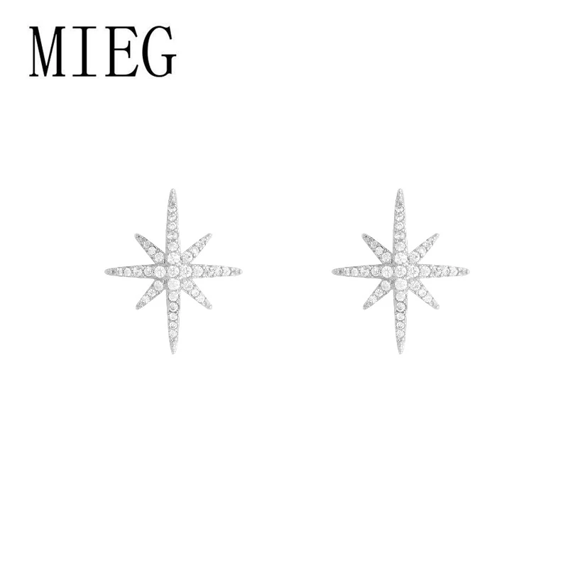 

MIEG Brand AAA Cubic Zirconia CZ Crystal Starburst Stud Earrings for Women in White Gold Color