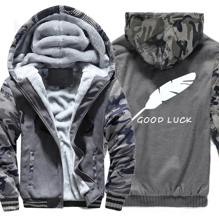 Зимние утепленные мужские толстовки с надписью «GOOD LUCK», Повседневная брендовая одежда, мужская уличная одежда Harajuku, мужская спортивная одежда, топы для мужчин - Цвет: dark gray 5