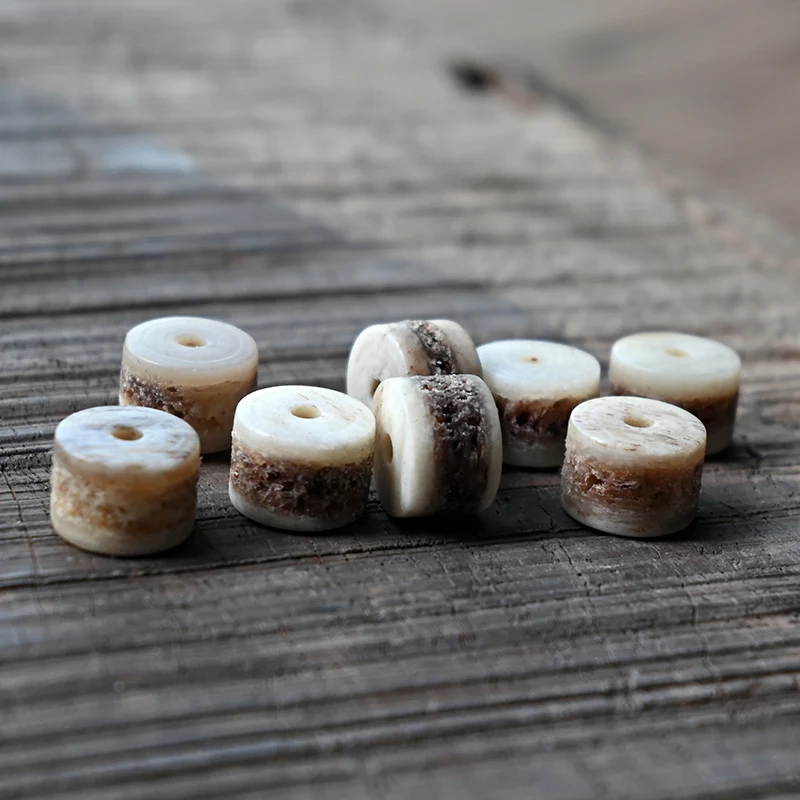 10 Pezzi Di Tipo Tibetano Nepalese Naturale Di Ecru Old Yak Cranium Bone Bucket Beads Accessori Per Perline Fai Da Te. Foro 1.5Mm