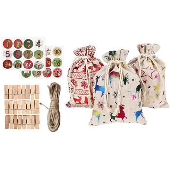 

1 Set of Christmas Calendar Hanging Pouch Candy Bag Hanging Gift Storage Bag