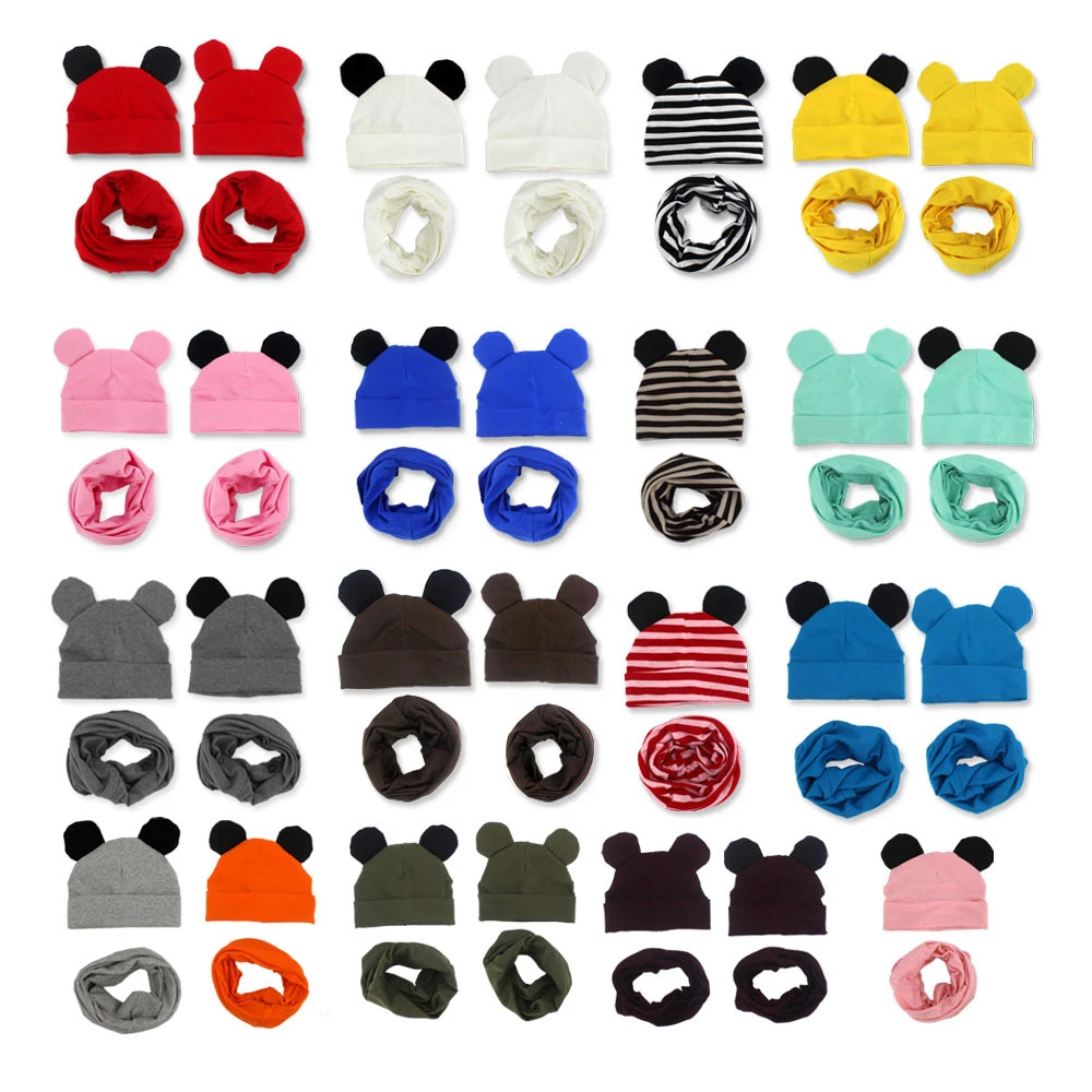 1 Set Winter Autumn Crochet Baby Hat Girl Boy Cap Cotton Scarf Beanie Round Ears Infant Kids Toddlers Children Snood Soft Warm | Детская
