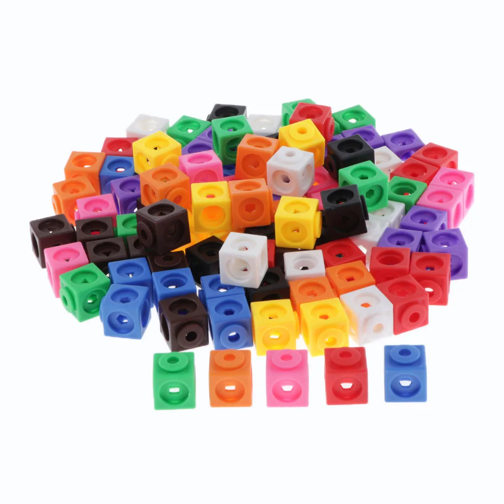 Interlocking Math Link Cubes Blocks Set of 100pcs Kids Early Counting