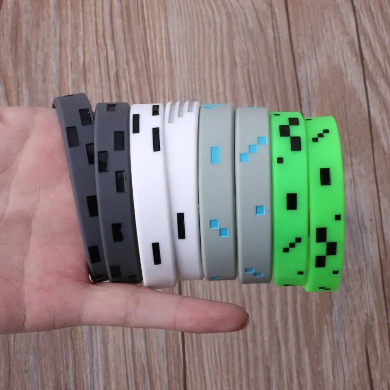 6Pcs Mixed Pixelated Miner Crafting Style Character Bracelets Silicone Wristband