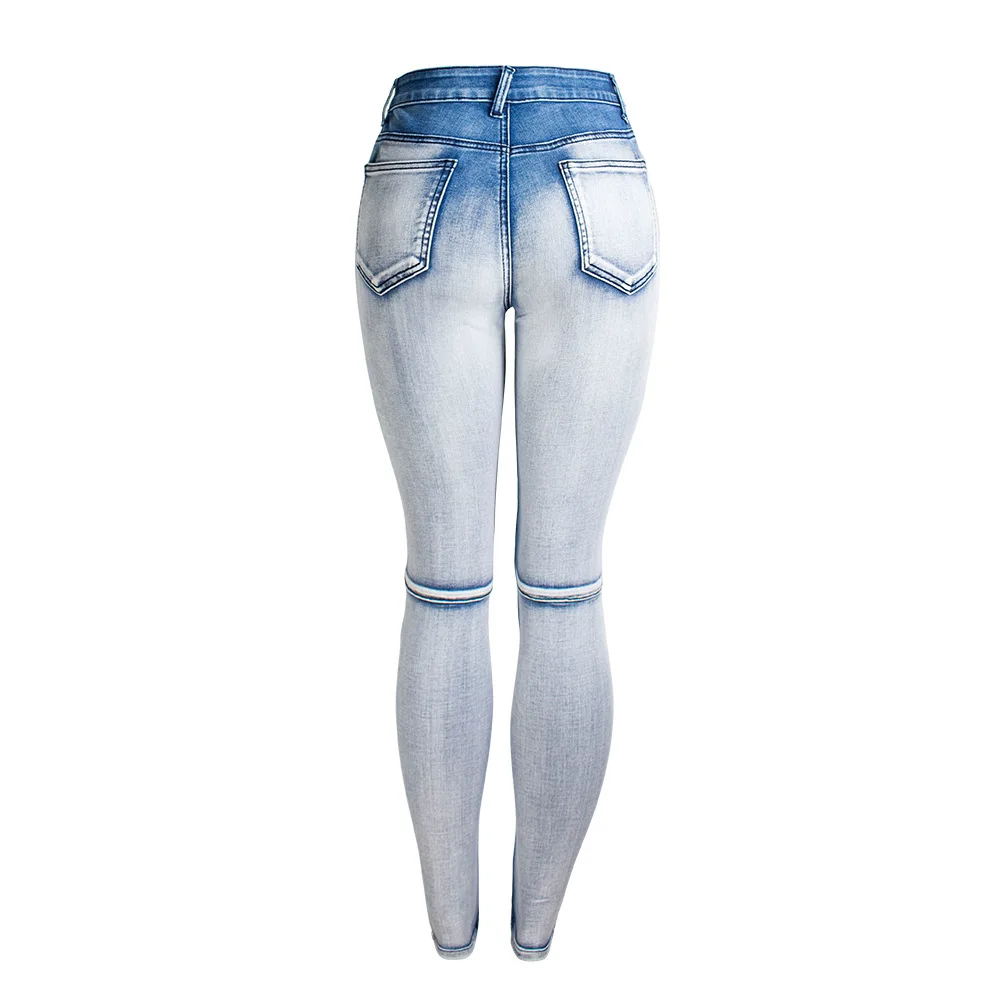 European and American Women's New Locomotive Stretch Washed Washed White Light Color Stretch Was Thin Women's Denim Pencil Pants