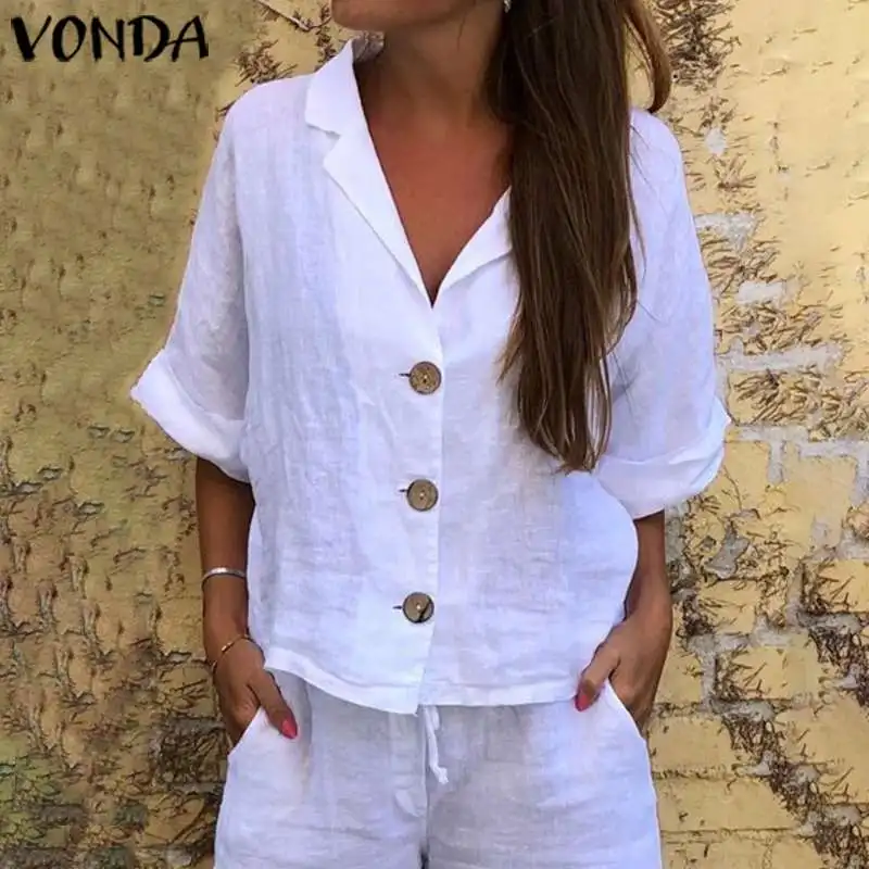 VONDA, туника, женские топы, Ретро стиль, 3/4 рукав, Повседневная Свободная блузка,, летние пляжные рубашки, богемные Сексуальные вечерние топы размера плюс, блуза