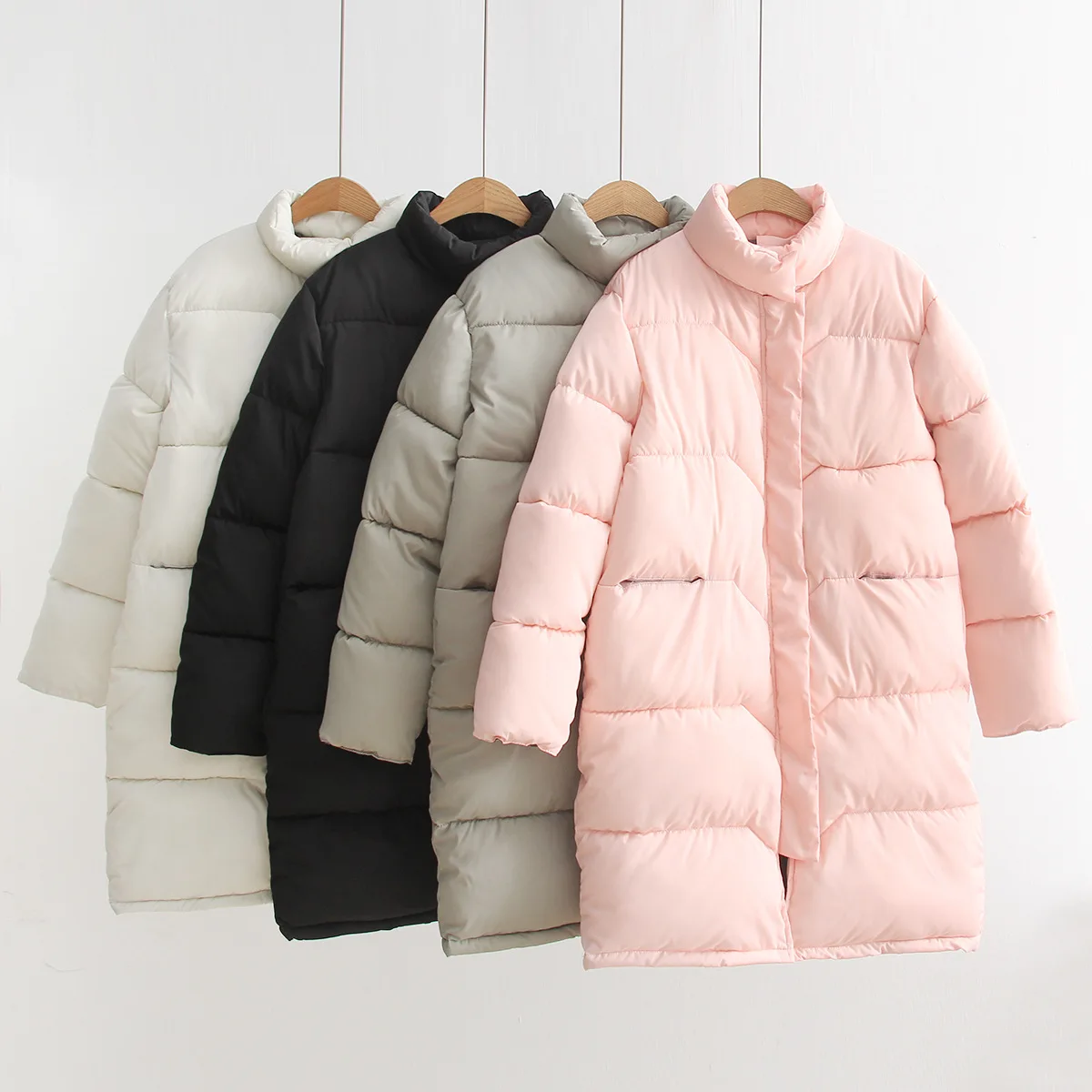 

TYHRU Winter Female Casual Comfortable Warm Parkas Pocketed Zipper Solid Color Stand Color Medium-length Coat Tops