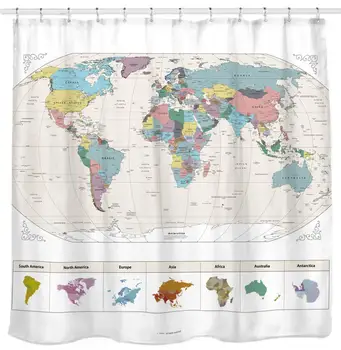 

New! Map of the World with Detailed Major Cities. PVC Free, Non-Toxic and Odorless Water Repellent Fabric Shower Curtain. Large