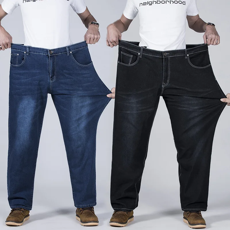 Зимние джинсы мужские свободные супер большие мужские джинсовые брюки высокого качества 90% хлопок стрейч мужские джинсы из денима плюс большие размеры 27 до 48