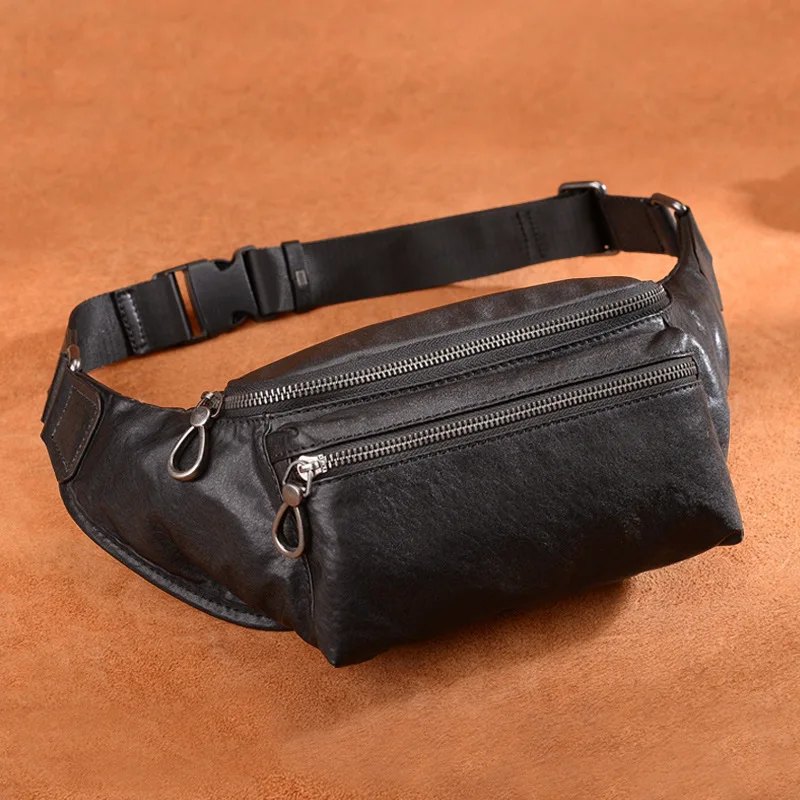 

2019 New Style Leather Pocket Multi-functional Chest Pack Full-grain Leather Large Capacity Mobile Phone Zipper Casual Shoulder