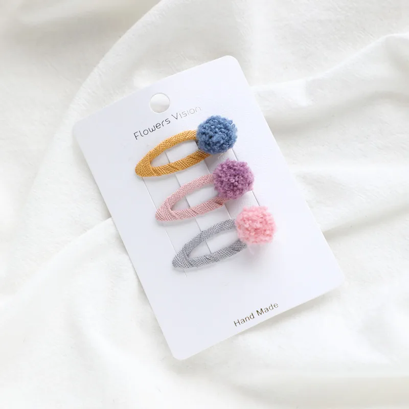9 BB blue purple 3 шт./лот помпон детские заколки для волос для девочек снежный шар карамельный цвет ручной работы Элегантные bb заколка аксессуары для волос в Корейском стиле - Цвет: 9 BB blue purple