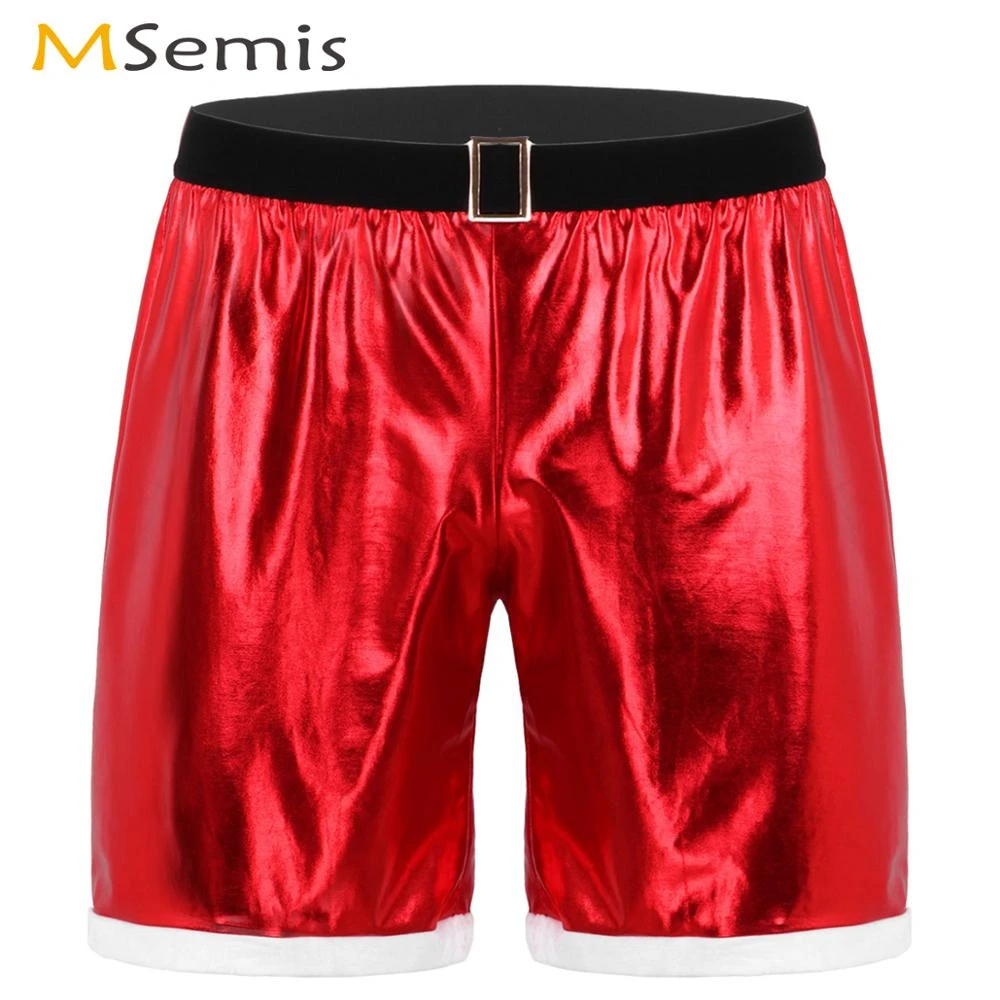 Wetlook pantalones metalizados de Papá Noel para Hombre, Shorts de tiro medio, holgados, ropa de fiesta, Bóxer, bañadores|Pantalones| AliExpress