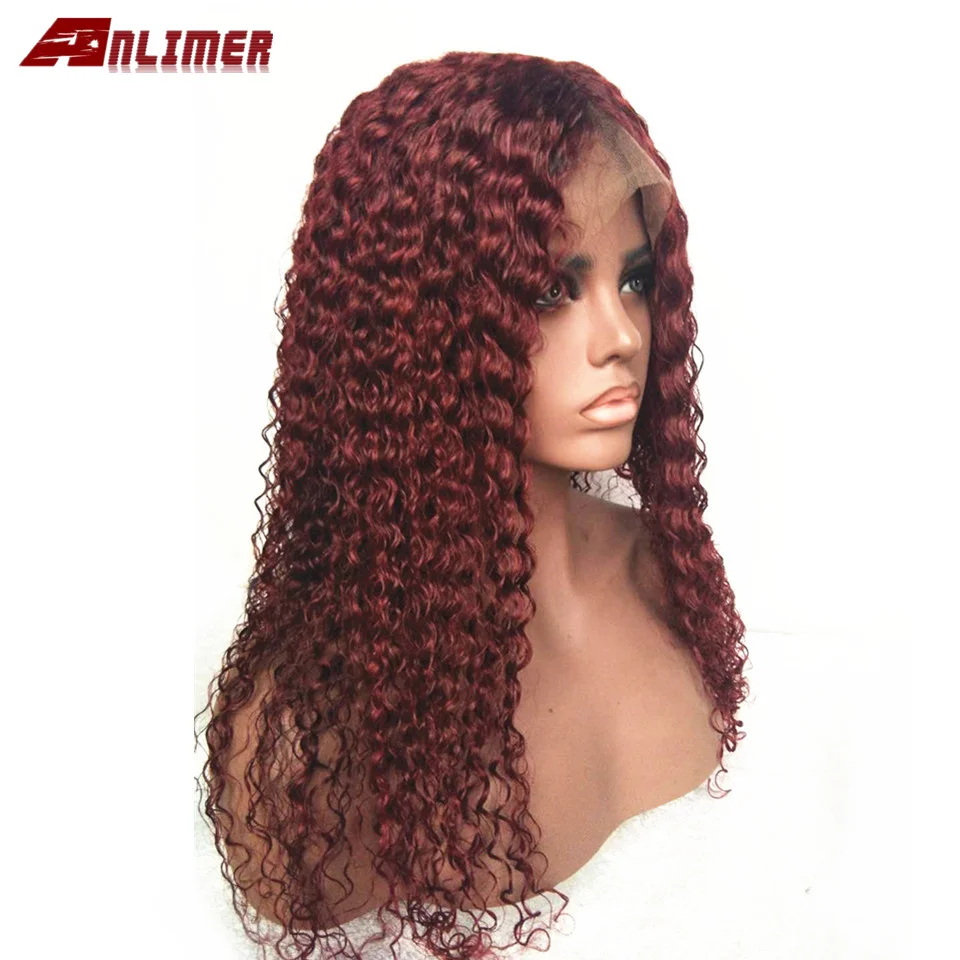 

99J Burgundy Colored Lace Front Human Hair Wigs Wet and Wave Pre Plucked Brazilian Remy Water Wave Wine Red 13x6 Lace Front Wig
