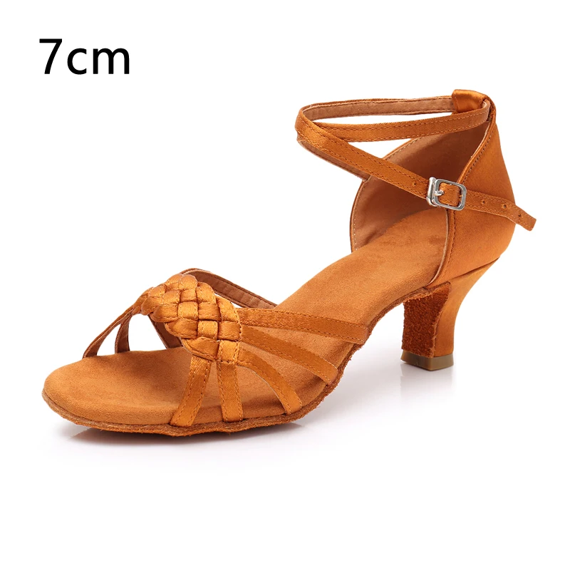 Женская обувь для профессиональных танцев, женская обувь для сальсы, бальных танцев, обувь для латинских танцев для девушек/женщин, Каблук 5 см/7 см, 42 - Цвет: Brown 1