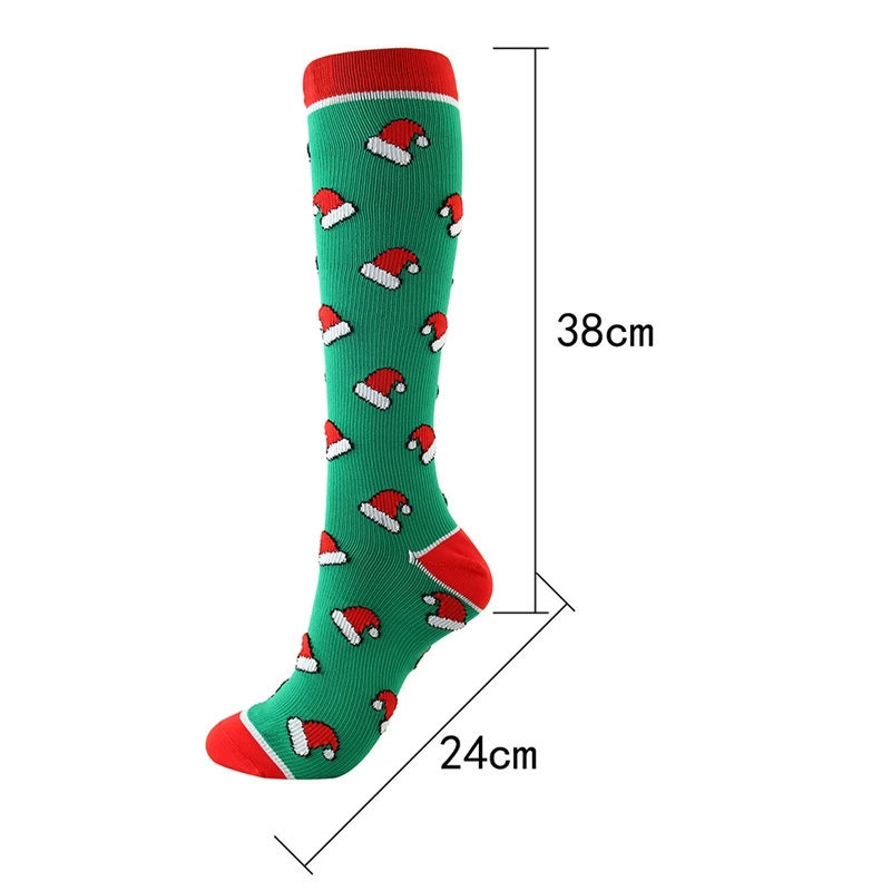 Compression Socks Knee High/Long Christmas Cap Tree Deer Striped Printed Polyester Nylon Hosiery Footwear Accessories