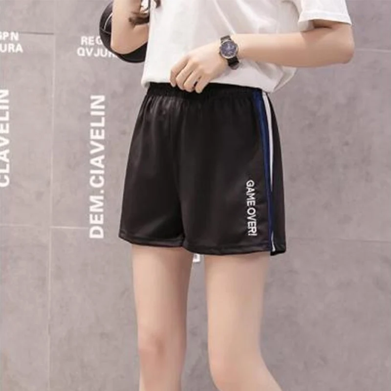 Шорты женские в полоску с Вышивкой Букв Харадзюку милые свободные короткие штаны