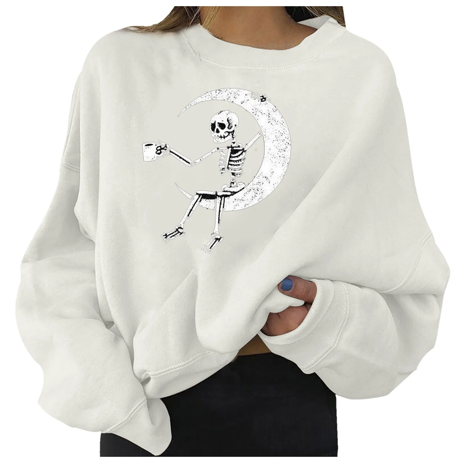Halloween Skull Skeleton Print Women Sweatshirts Y2k Long Sleeve O-neck Pullover Top Autumn Oversized Female Clothing Sudaderas 2