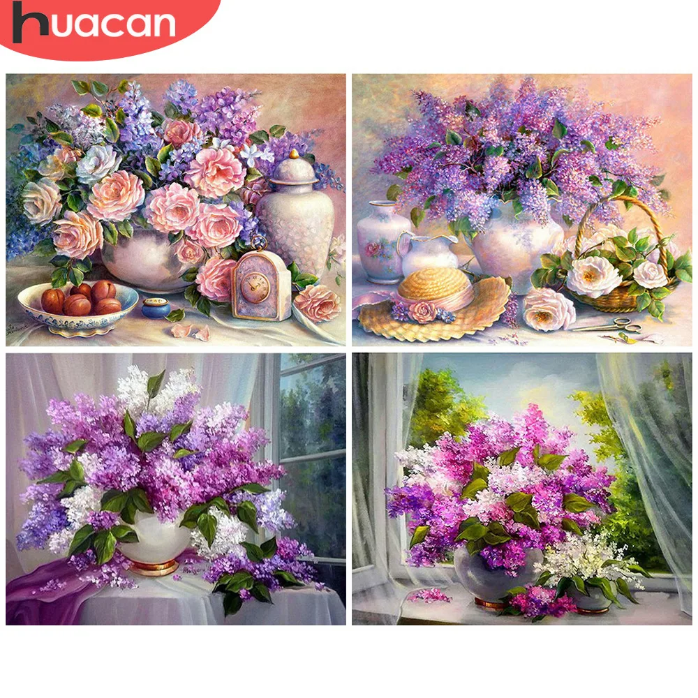 HUACAN Diamond Painting Flowers Cross Stitch Diamond Mosaic Full Layout Painting Diamond Embroidery Flowers Full Set Decoration