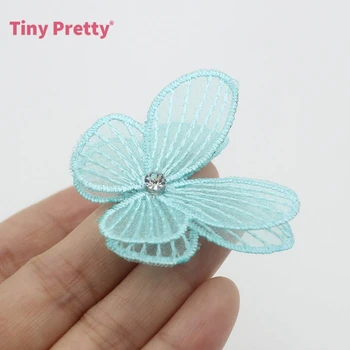 

12PCS Double-layer Embroidery Butterfly Appliques Baby Color Butterfly w/ Rhinestone for DIY Girl Headband, Hair Clips