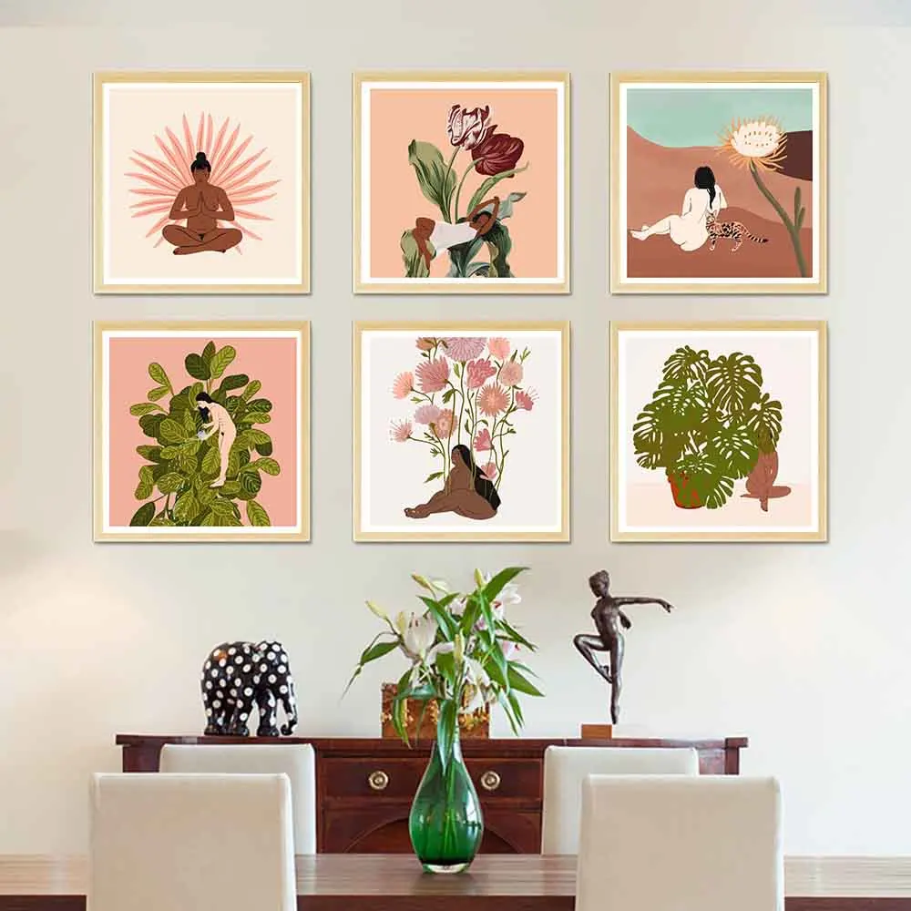

Feminist Girl Canvas Painting Nude Woman Flower Plant Sun Prints Woman Wall Art Pictures Feminism Posters Girls Room Home Decor