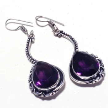 

Genuine Amethyst Silver Overlay on Copper Earrings ,Hand made Women Jewelry Gift , E5372