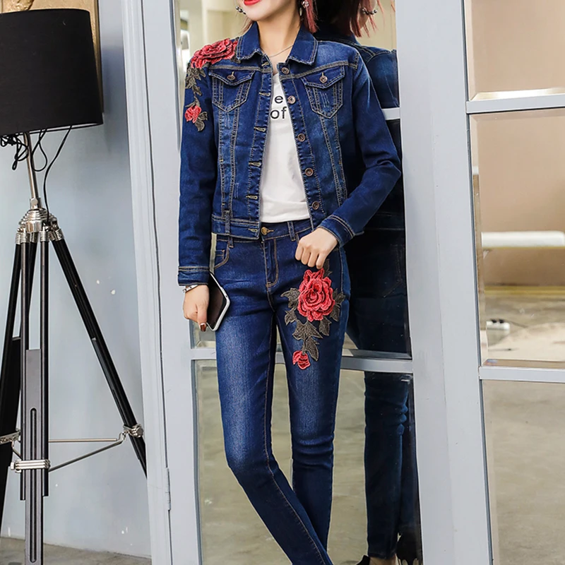 Style Denim Suit Fashion Outfit Women 