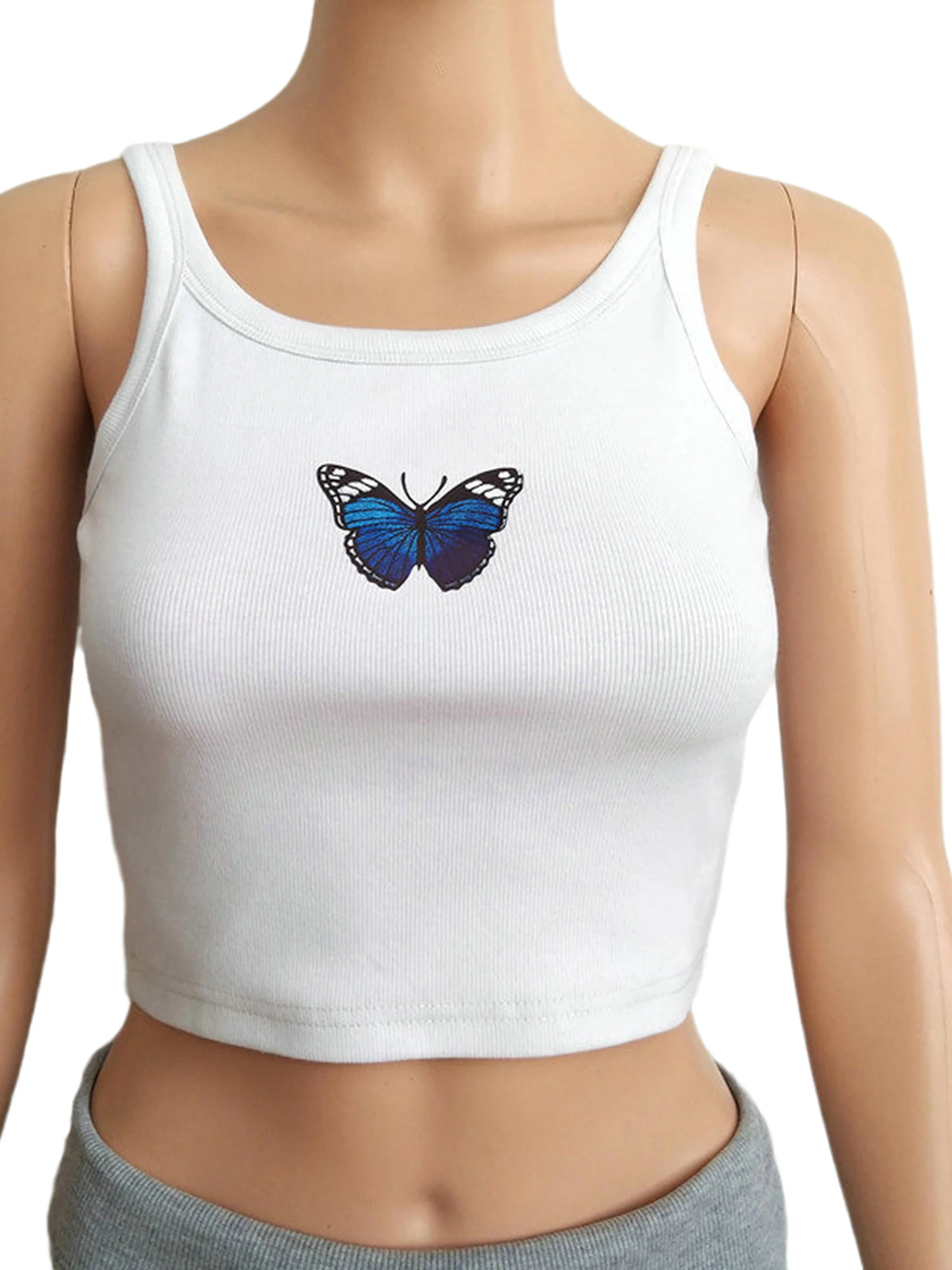 Женская летняя майка с принтом бабочки сексуальный короткий Стильный тонкий топ