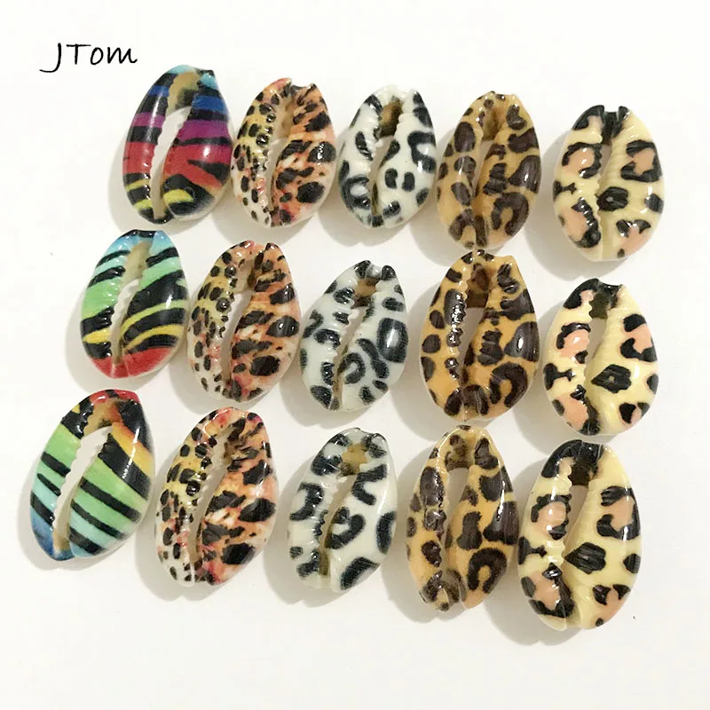 

12pcs/Lot Leopard Zebra Animal Prints Natural Puka Cowrie Sea Shell Beads for Handmad DIY Jewelry Connectors Components PD028
