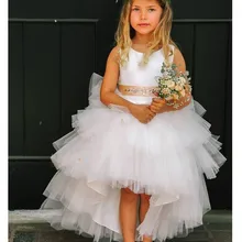 Новые милые платья с цветочным узором для девочек на свадьбу, платье из тюля с оборками и поясом, детское платье для дня рождения