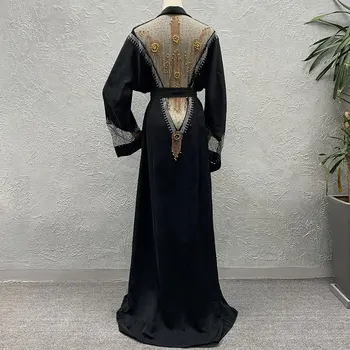 

beading design maxi open stitch robe mesh patch back transparent dress african dashiki ramadan kaftan gown abaya VKDR2053