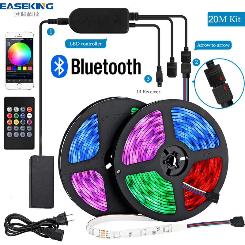 

Easeking LED Strip Light Bluetooth Control RGB 5050 Flexible Ribbon 12V 24V 5M 10M 15M 20M luces LED led light strips bedroom