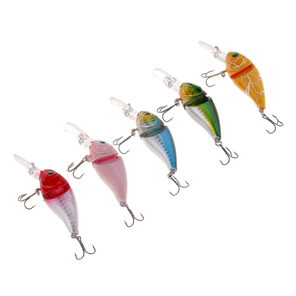 5pcs Plastic Minnow Fishing Lure Floating Artificial Hard Bait Lifelike VIB Jointed Crankbait