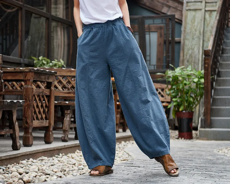NINI WONDERLAND cotton and linen womens new product National style scrub beautiful womens trousers lantern pants