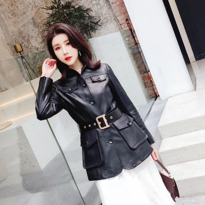 

2020 Spring Autumn women's high quality real leather coat Korean style slim fit eleant leather jackets B646