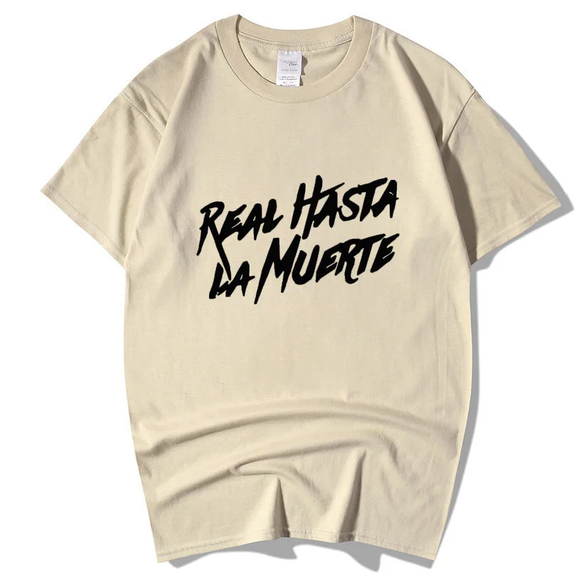 Abron Anuel AA FREEANUEL Rock Album Real Hasta La Muerte Футболка мужская и женская летняя модная хип-хоп Повседневная хлопковая Футболка с круглым вырезом - Цвет: Khaki