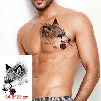 

Waterproof Temporary Tattoo Sticker wolf animal rose flower tatoo water transfer fake tatoo flash tatto Woman Man kid 14.8*21 cm