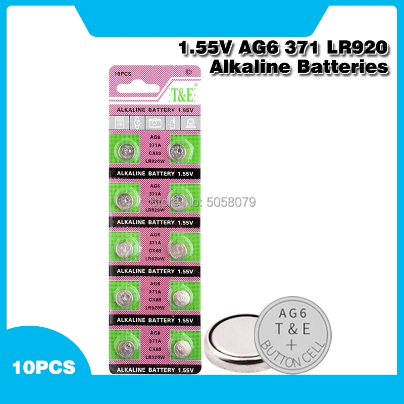 10 unids/pack AG6 LR920 371 L921 pilas de botón SR927 171 celular moneda alcalina de la batería de 1,55 V 371A CX69 LR920W para relojes de juguete remoto