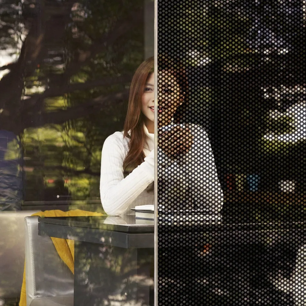 Window Privacy Film With Glue Self-adhesive Mesh Window Film Privacy Room Darkening Window Glass Sticker Anti-UV Dotted Decal for Home Office