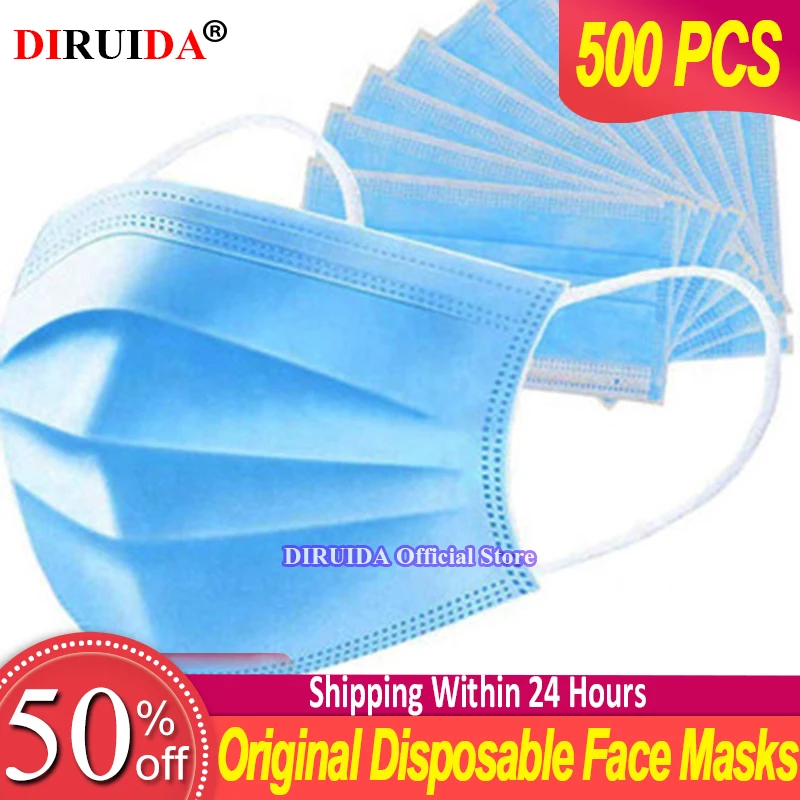 

Original 500pcs Face Mouth Anti Virus Mask Disposable Protect 3 Layers Filter Dustproof Earloop Non Woven Mouth Masks 24h Shippi