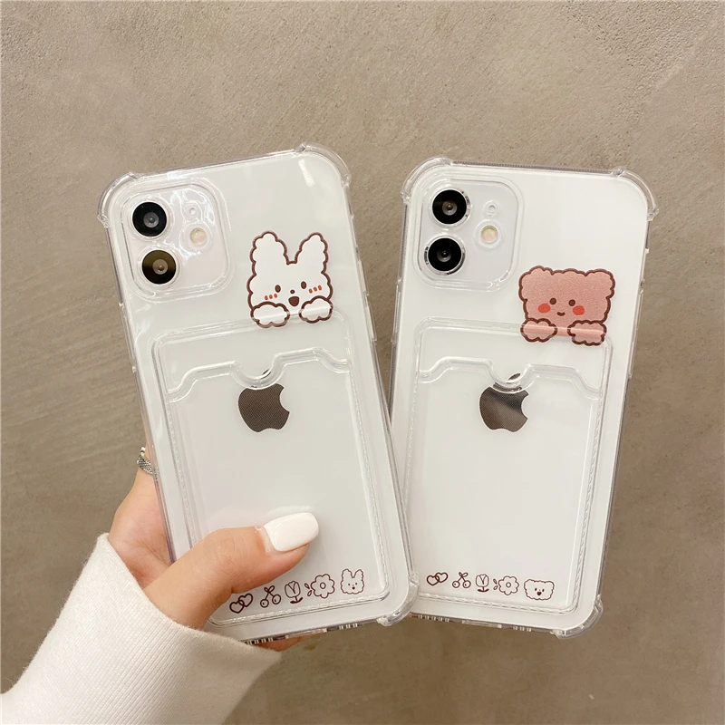 Cute Bear Cartoon Rabbit Shockproof Phone Case For Iphone 11 12 13 Pro Xs Max X Xr Mini 7 8 6 Plus Soft Wallet Cover Card Holder Mobile Phone Cases Covers Aliexpress